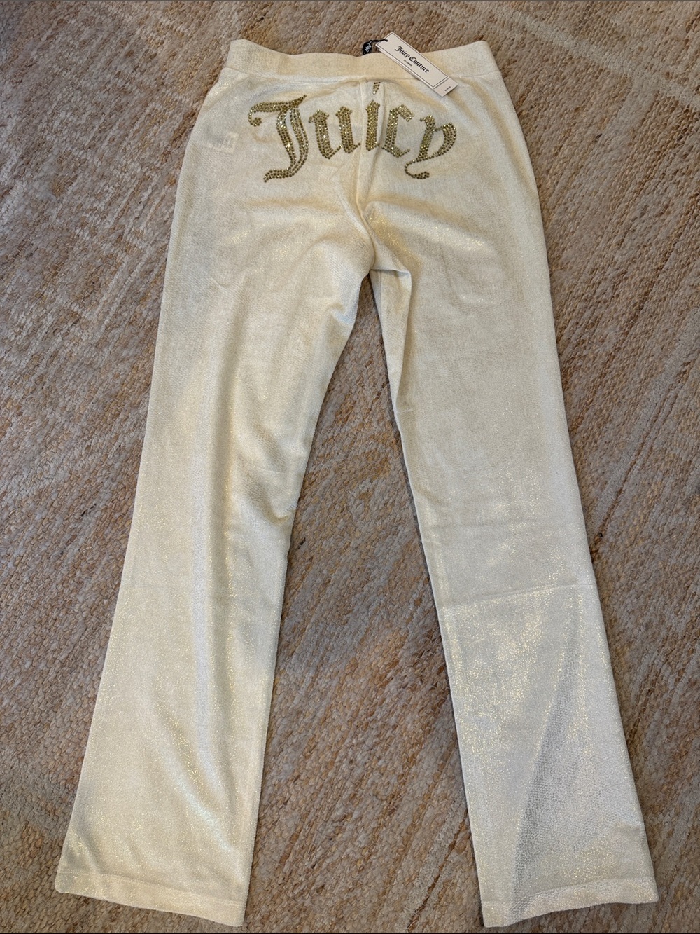 Juicy Couture Cream pant with Gold Rhinestone Logo